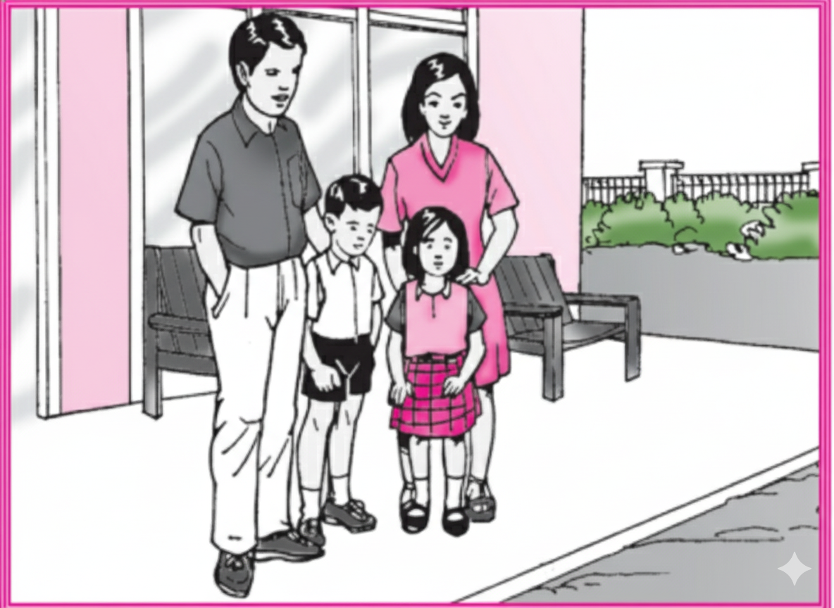 Ilustrasi keluarga inti (ayah, ibu, anak)